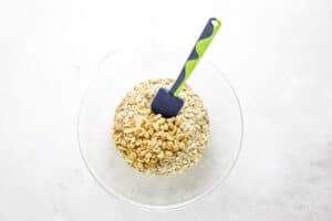 peanuts in glass bowl with oats.