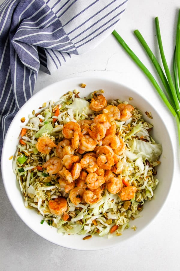 salad and shrimp in bowl.