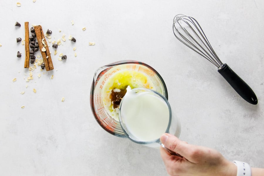 adding in milk.