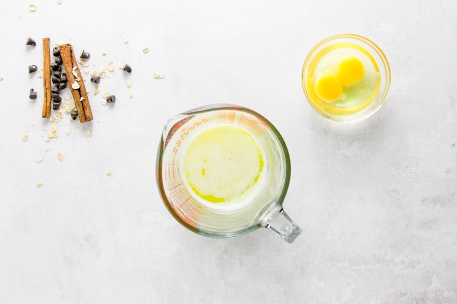 melted butter in measuring cup.