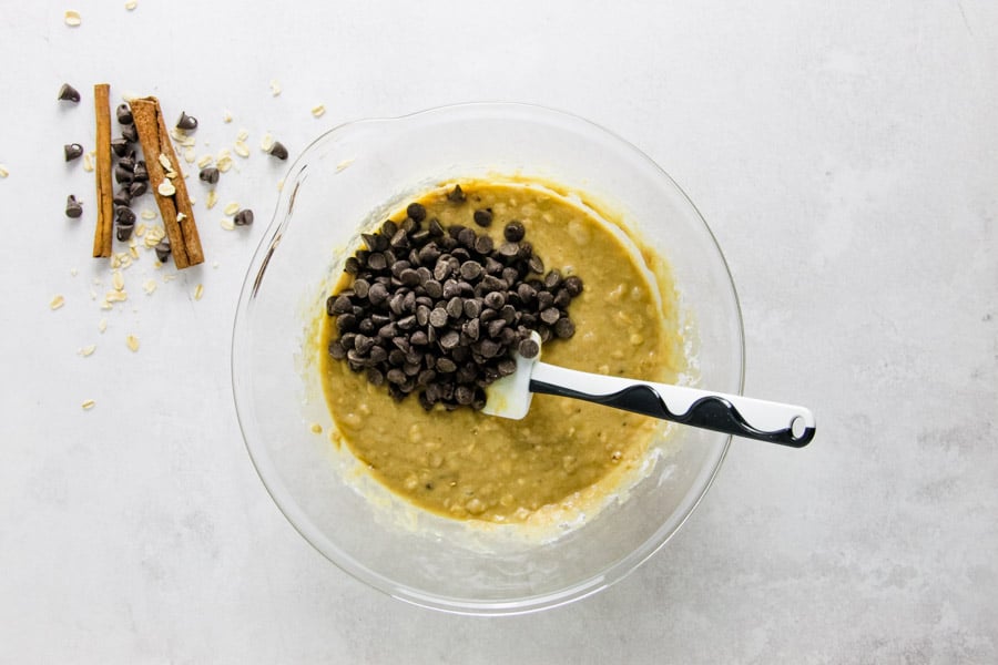 stirring in chocolate chips.