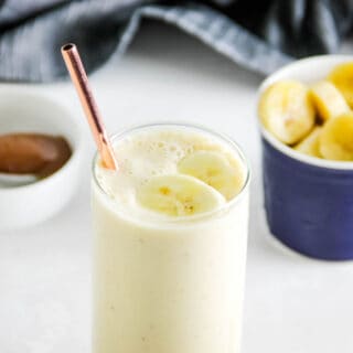 Banana Caramel Smoothie in glass.