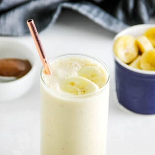 Banana Caramel Smoothie in glass.