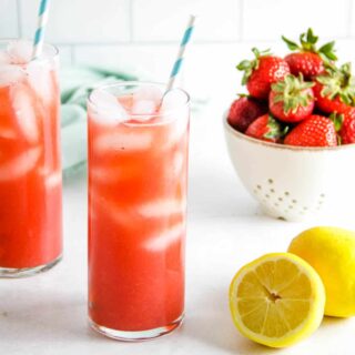 strawberry black tea lemonade in glasses.