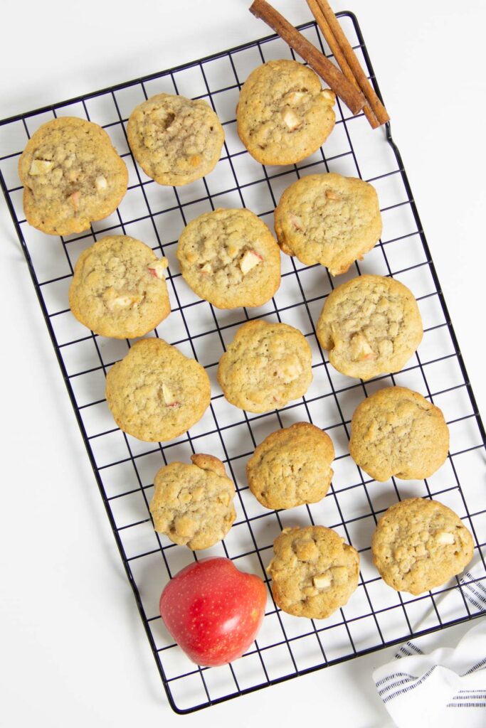 Apple Cinnamon Oatmeal Cookies on cooling rack.