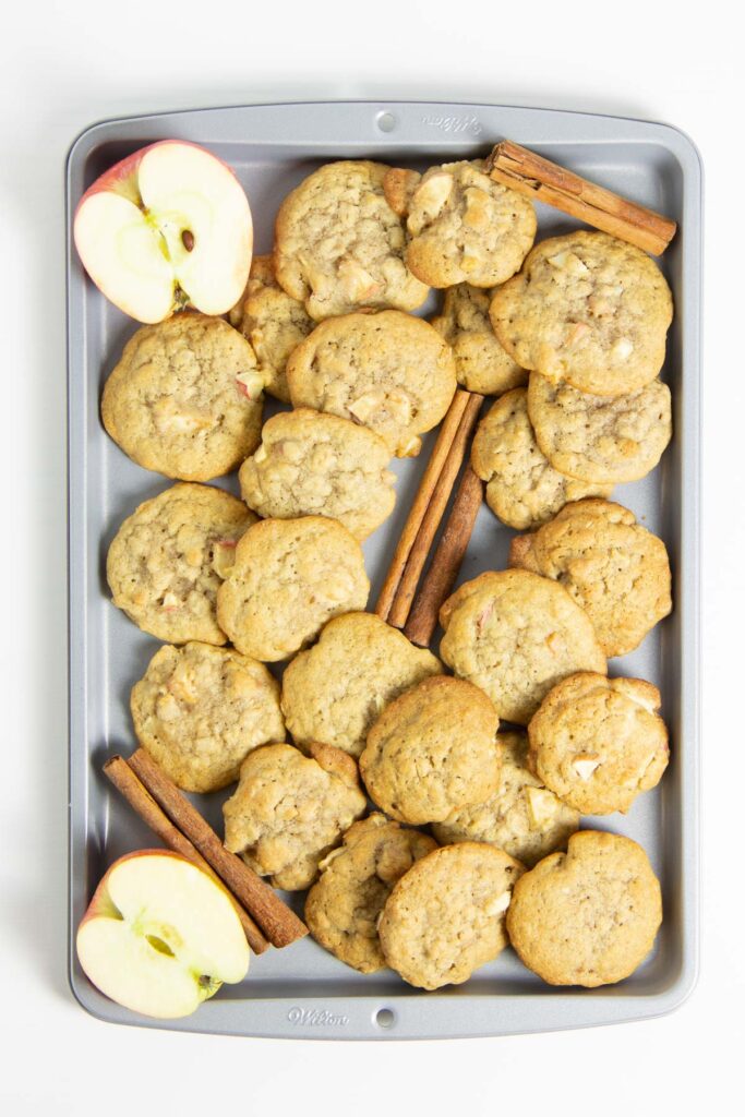 Apple Cinnamon Oatmeal Cookies on tray.