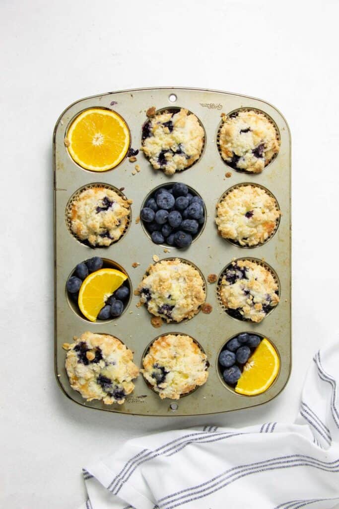 Muffins baked in muffin pan.