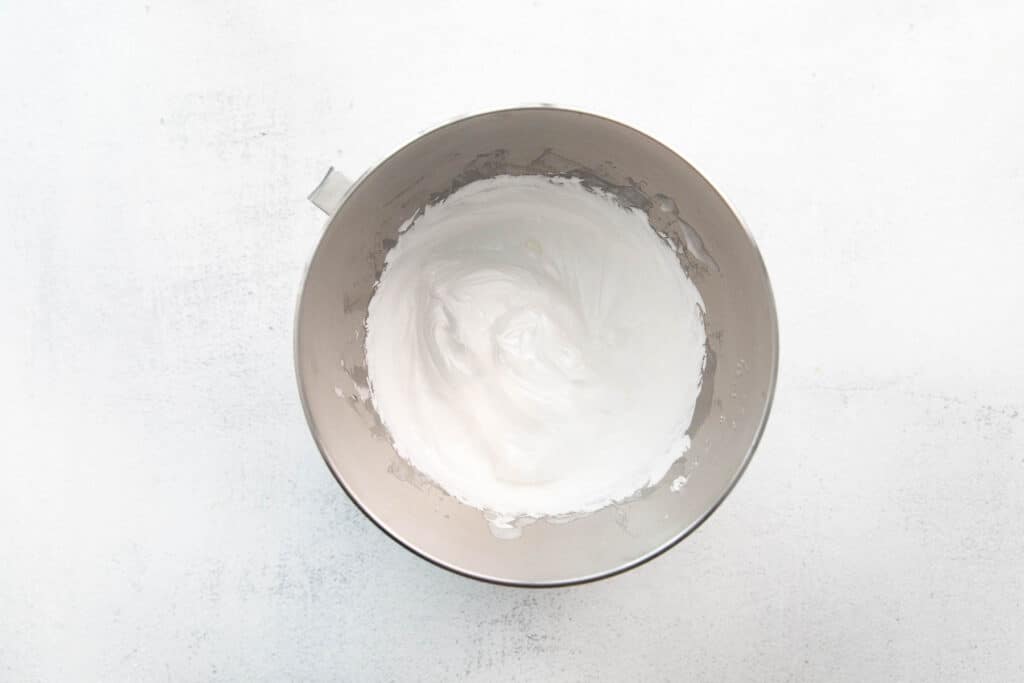 whipped meringue in mixer bowl.