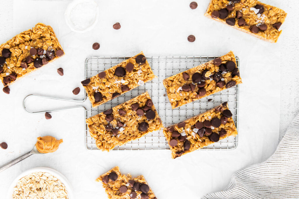 Chewy Oatmeal Granola Bars topped with sea salt.