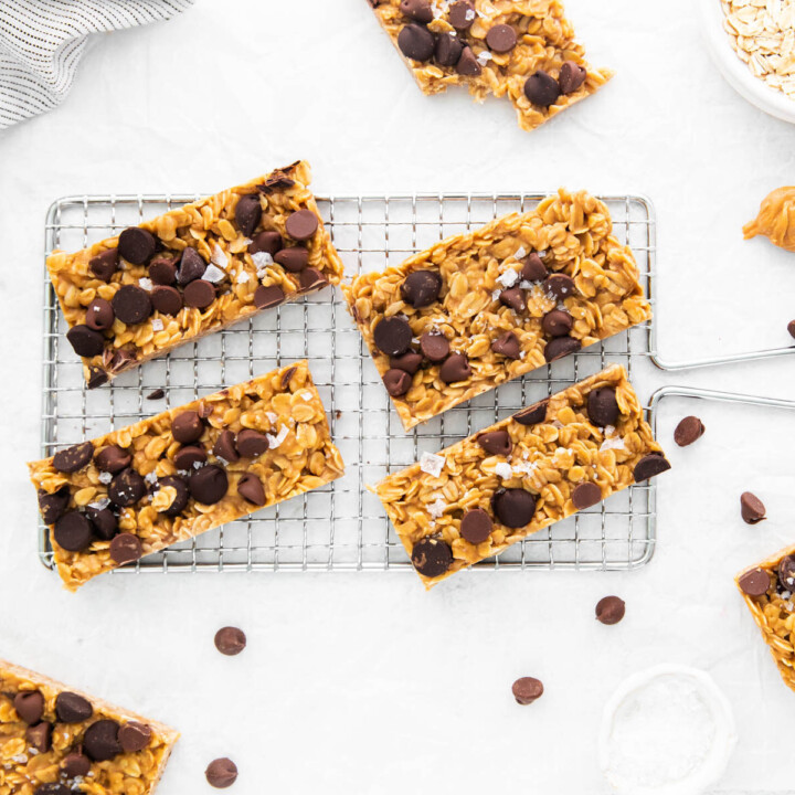 Chewy Oatmeal Granola Bars topped with sea salt.