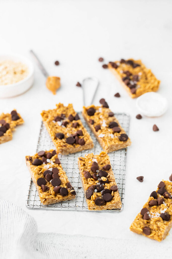 Chewy Oatmeal Granola Bars on white background.