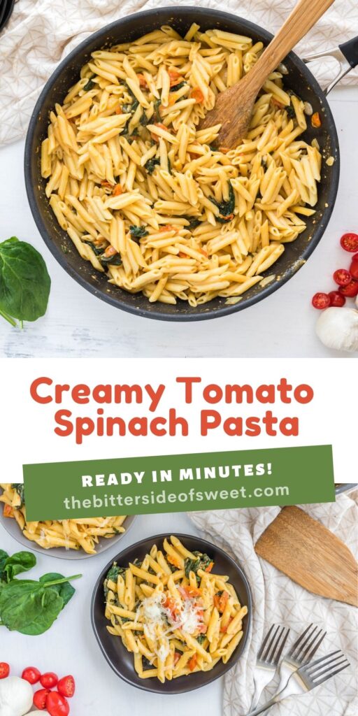 Creamy Tomato Spinach Pasta collage.