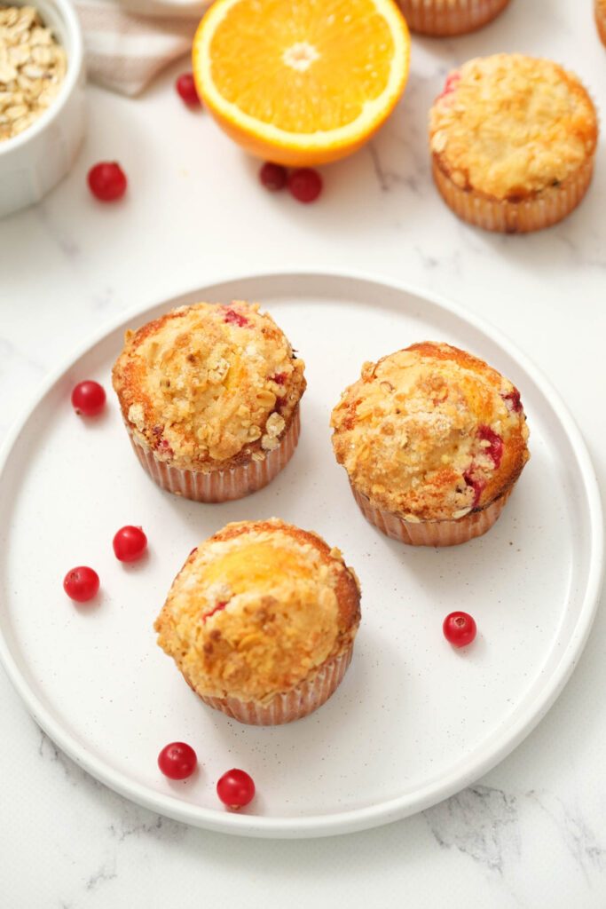 overhead view of cranberry orange muffins.