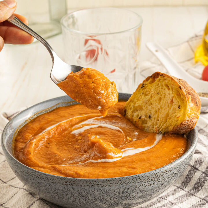 a spoonful of homemade tomato soup.
