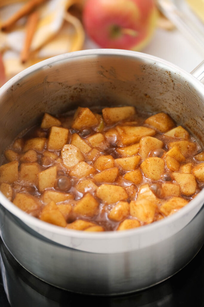 apples cooked in pot.