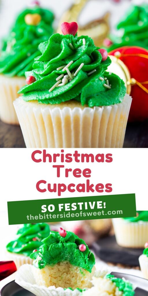 Christmas Tree Cupcakes collage.