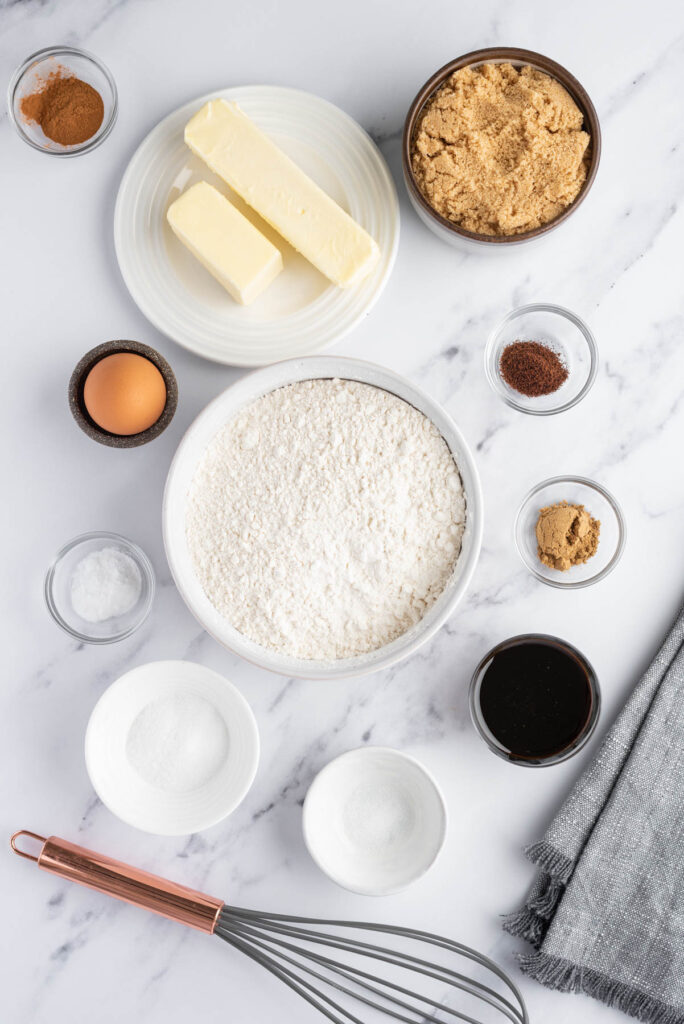 Ginger Molasses Cookies ingredients in bowls.