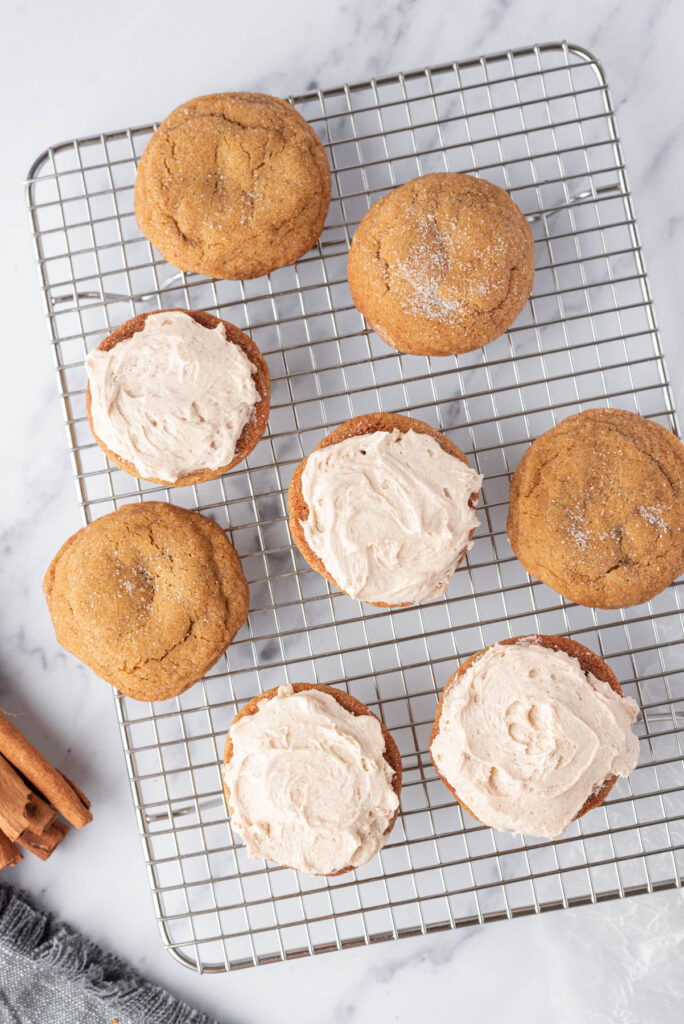 Ginger Molasses Cookie Sandwiches on cooking rack.