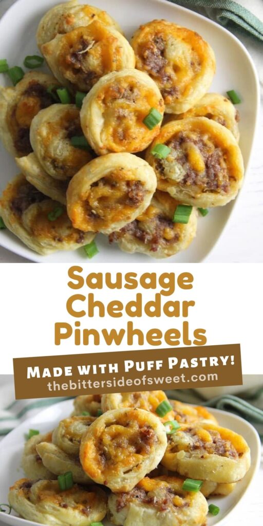 Puff Pastry Sausage Cheddar Pinwheels collage.