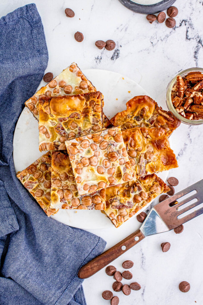 overhead view of Turtle Magic Bars on plate.