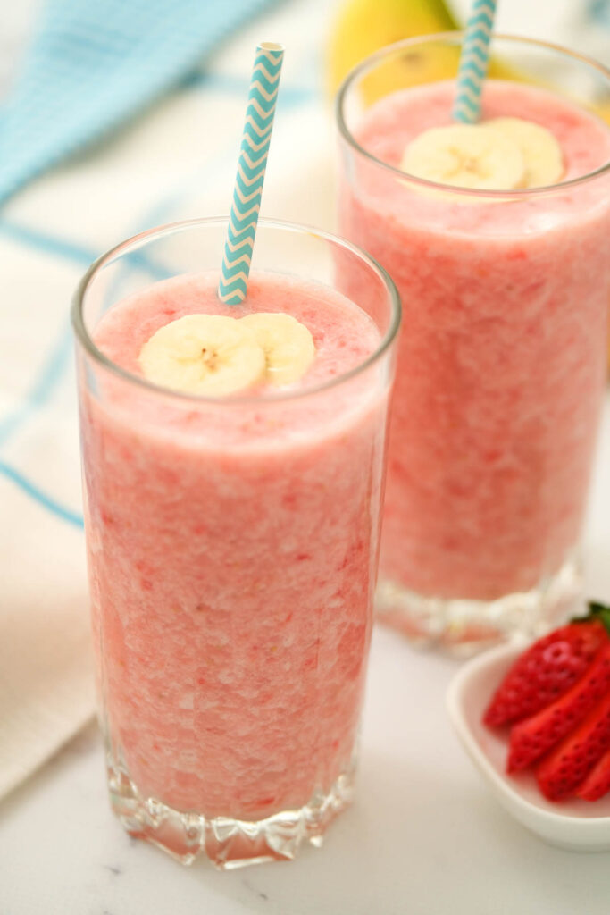 Strawberry Banana Smoothie in glasses.