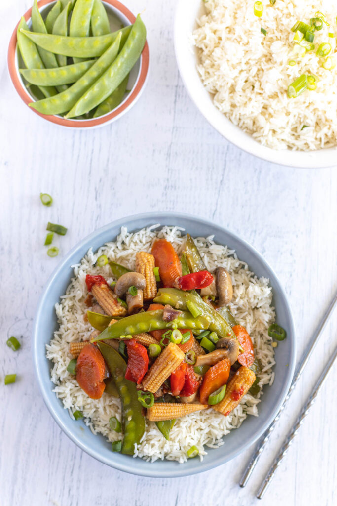 overhead vegetable stir fry.