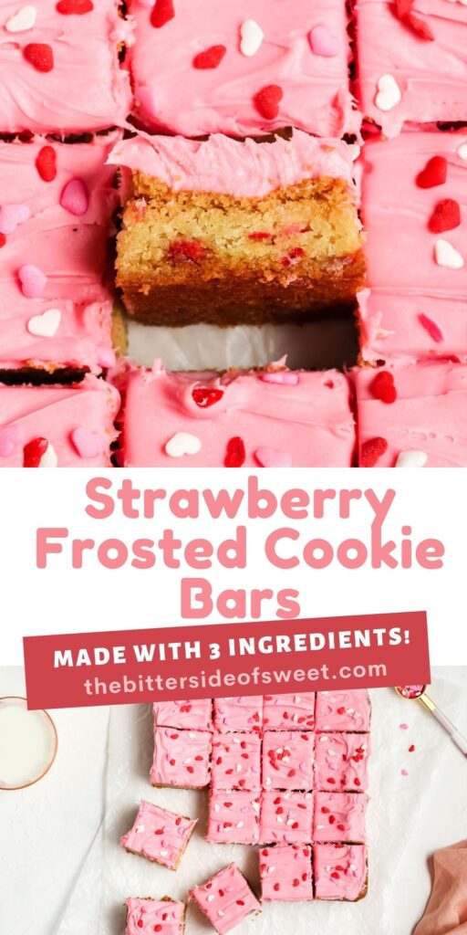 Strawberry Frosted Cookie Bars picture collage.