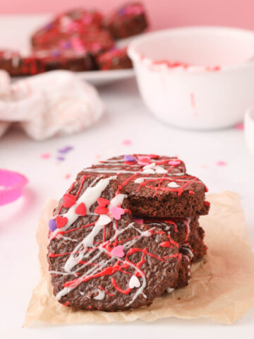 Valentines Day Brownies on parchment paper.