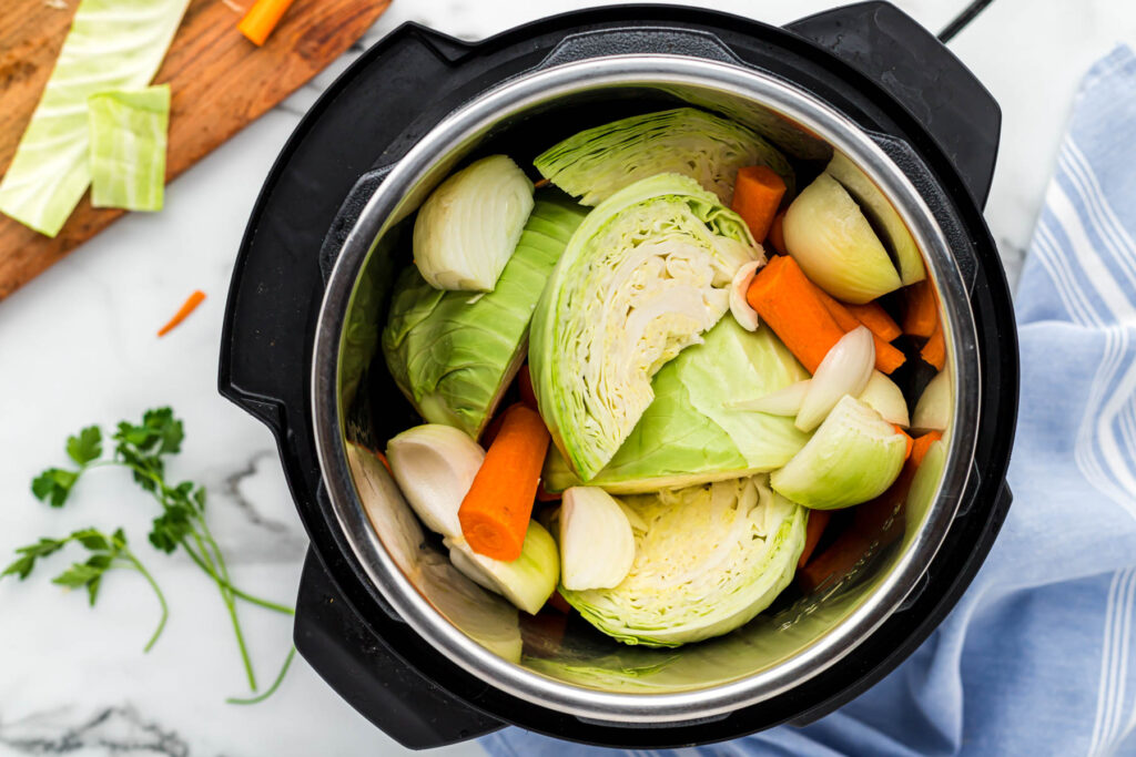 uncooked veggies in instant pot.