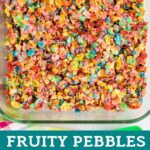 Fruity Pebbles Rice Krispie Treats overhead view collage.