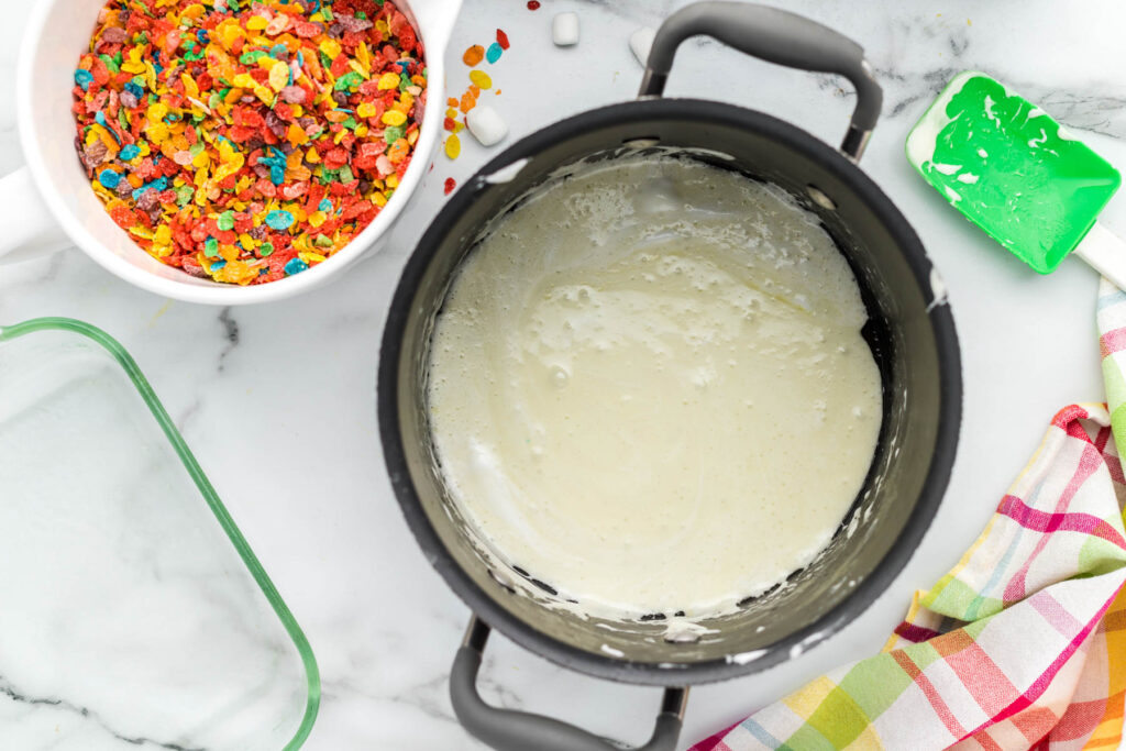 melted marshmallows in pot.