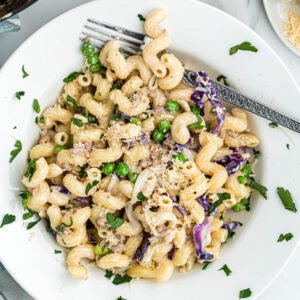 pasta on white plate.