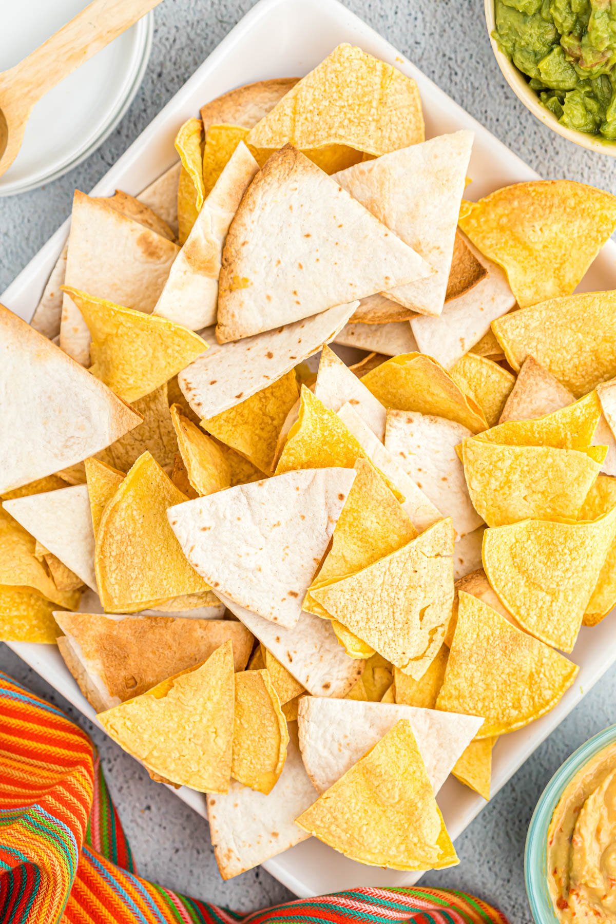 overhead view of tortilla chips