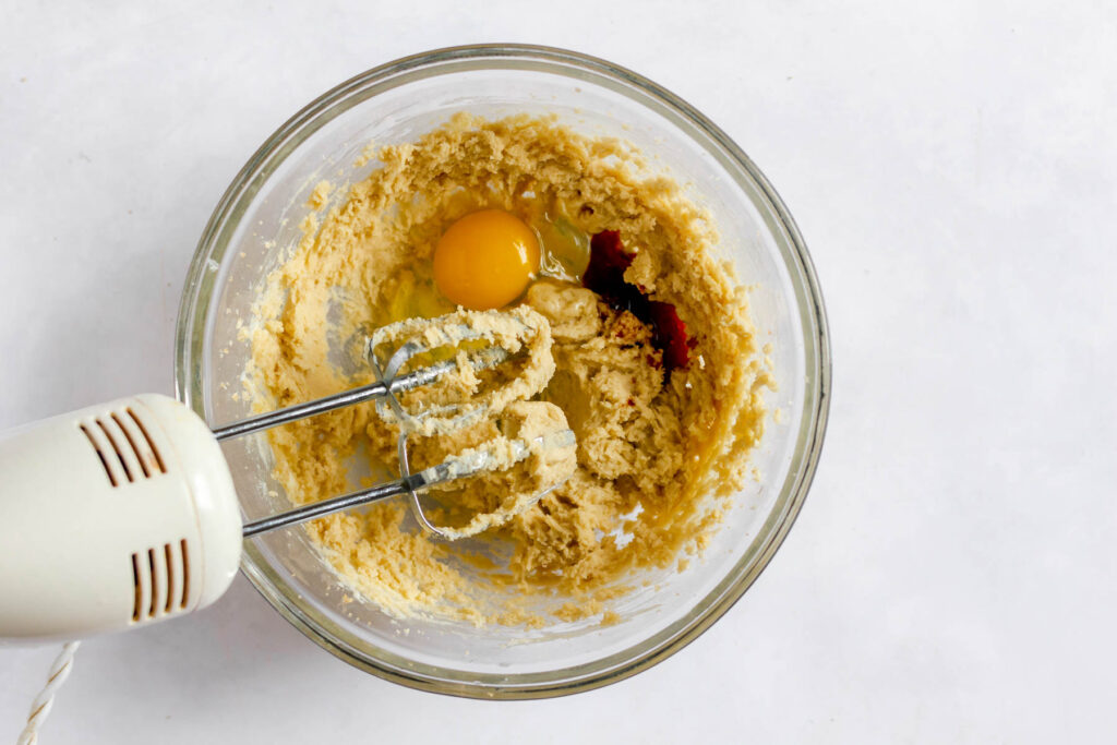 egg and vanilla in cookie mixture.