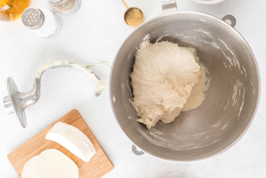 dough in mixer bowl.