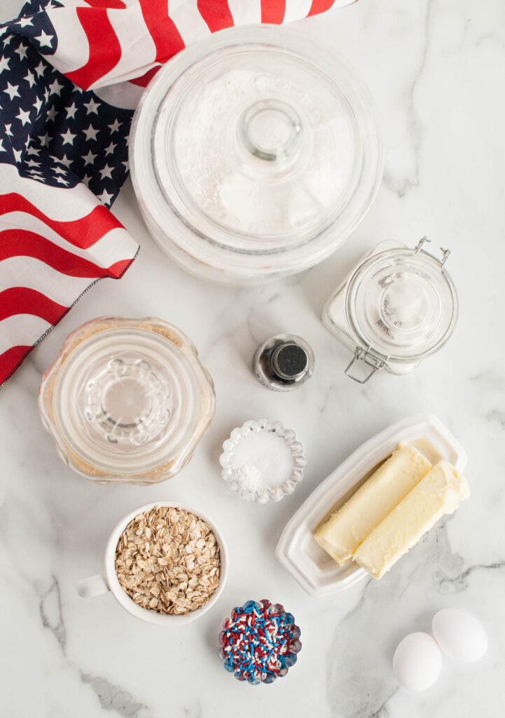 Oatmeal Cookie Sandwiches ingredients in bowls.