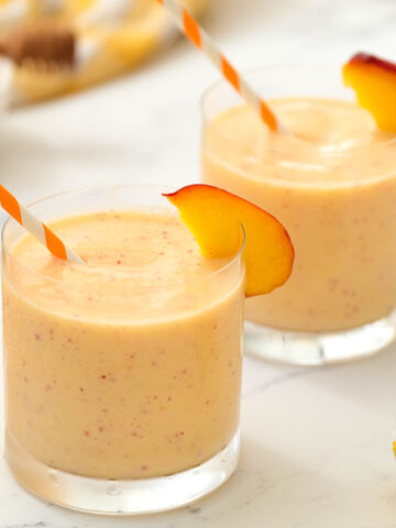 Peach Honey Yogurt Smoothie in glass.