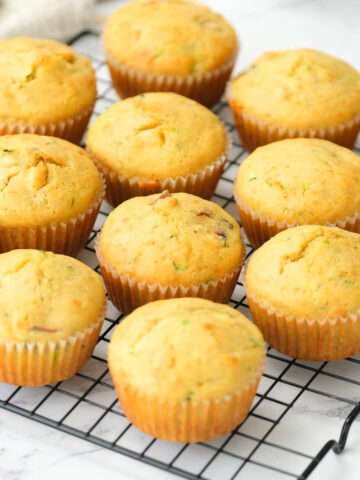 muffins on wire rack.