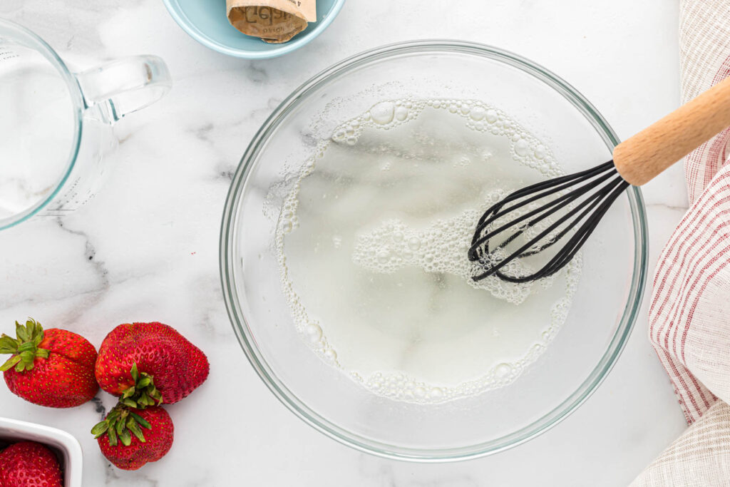 gelatin mixed in glass bowl.