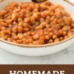 Homemade Baked Beans collage with bite on spoon.