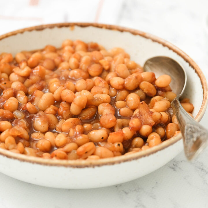 close up of Homemade Baked Beans.
