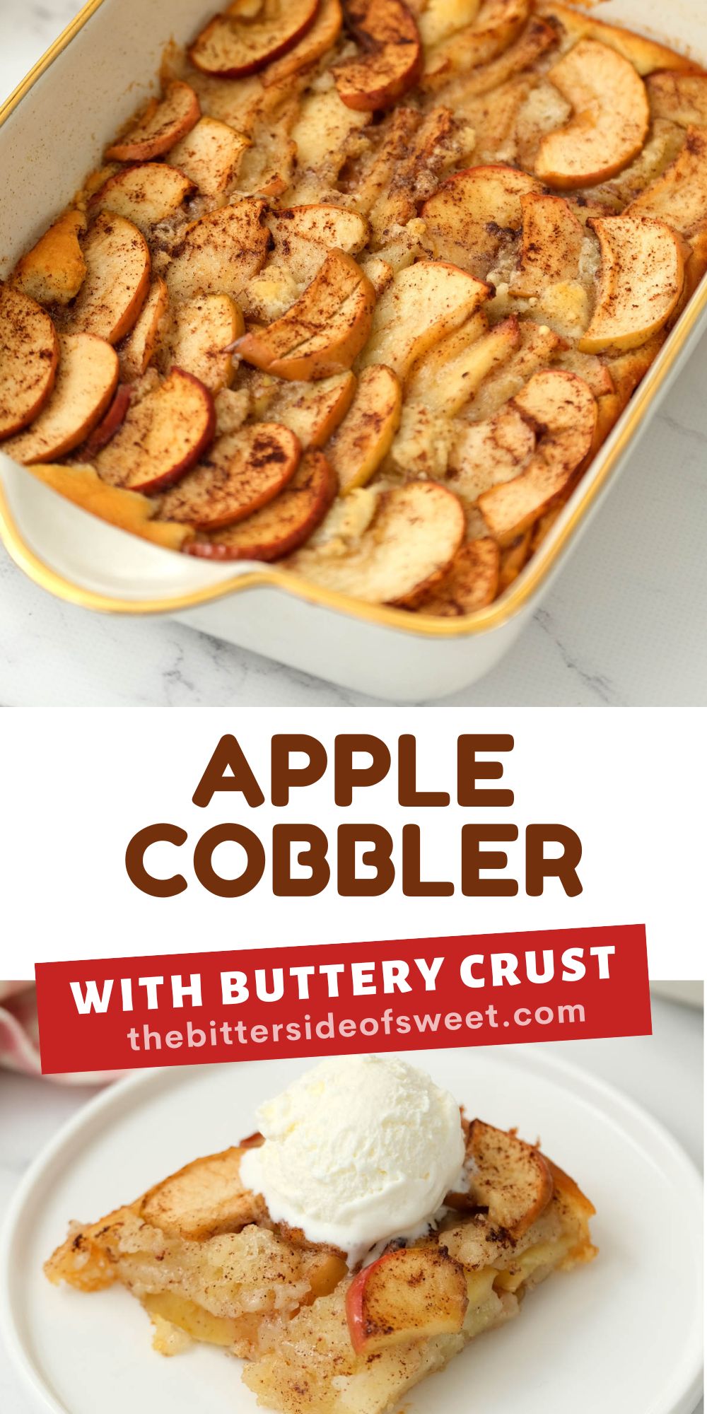 collage of easy apple cobbler.