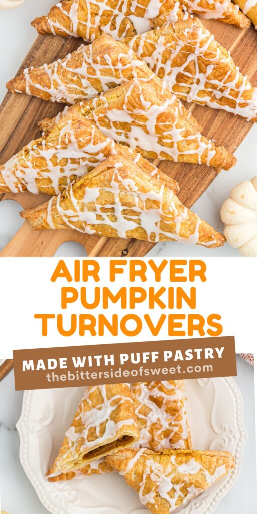 air fryer pumpkin turnovers two picture collage.