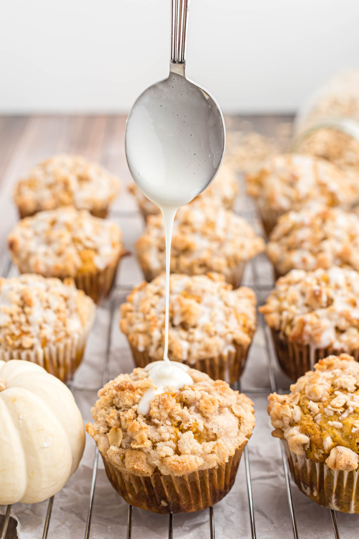 drizzling glaze over muffins.