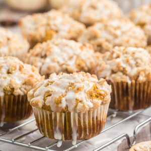 easy Pumpkin Oatmeal Muffins with glaze.