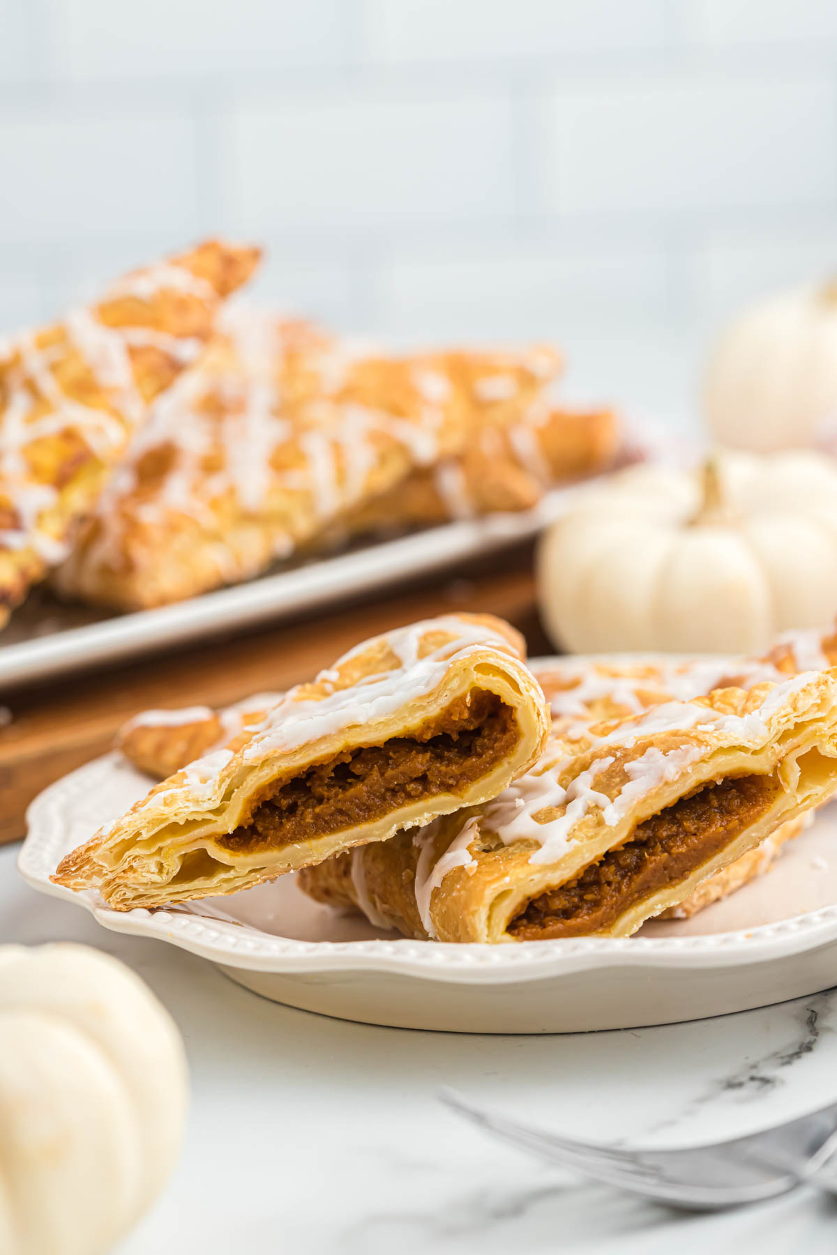 pumpkin turnovers cut in half.