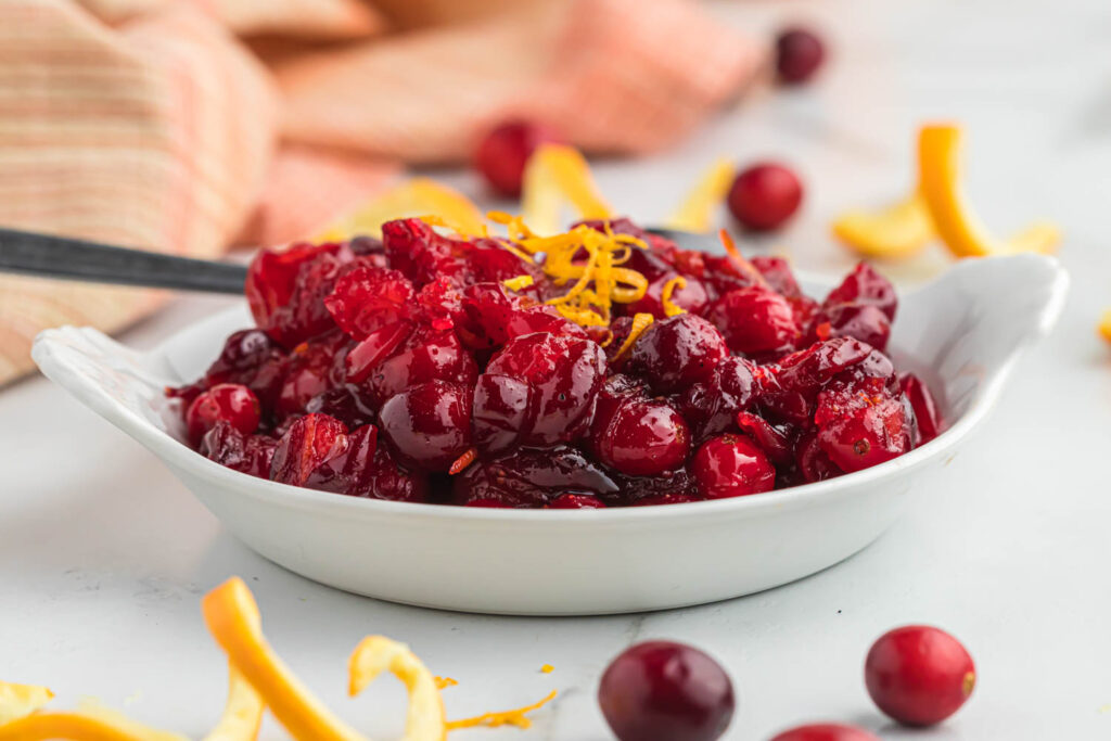 cranberry sauce topped with orange zest.