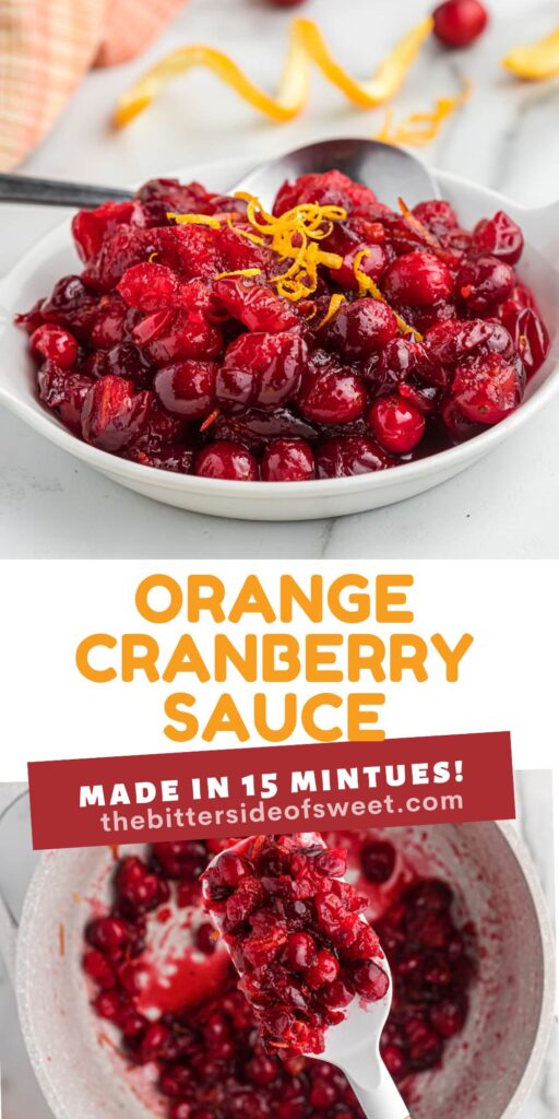 two picture collage of easy orange cranberry sauce.