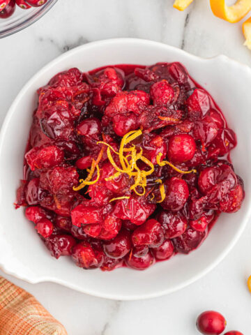 overhead view of orange cranberry sauce.