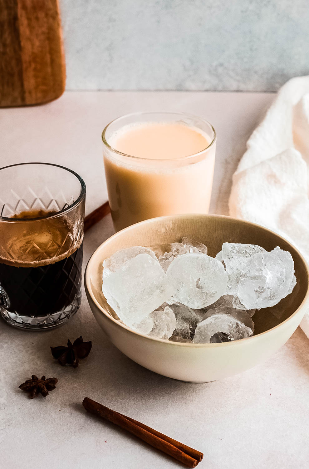 ingredients for Eggnog Frappuccino in cups.